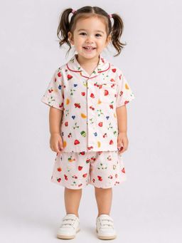 The Magic Wand - Cotton Half Sleeves Fruits Printed Shirt with Shorts-Pink