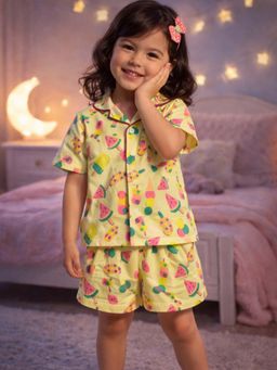 The Magic Wand - Cotton Half Sleeves Sweet Treats Theme Shirt with Shorts-Yellow