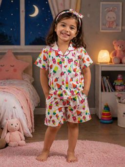 The Magic Wand - Cotton Half Sleeves Sweet Treats Theme Shirt with Shorts-White