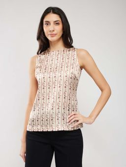 FableStreet - Satin Floral Print Top - Ivory