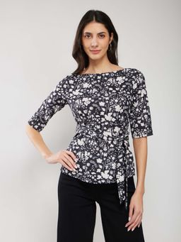 FableStreet - Boat Neck Floral Print Top (Set of 2) - Black