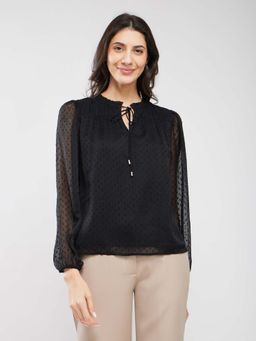 FableStreet - Chiffon Keyhole Neck Top - Black