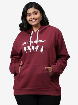 Instafab Plus - Size Women Printed Casual Hooded Sweatshirt Red