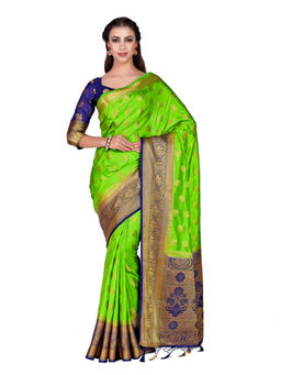 Mimosa - Silk Green Saree With Blouse Piece
