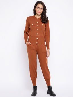 IKI CHIC - Brown Knit Button Down Cardigan And Joggers Set (Set of 2)
