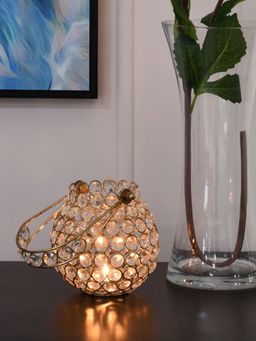 At Home by Nilkamal - Basket Lantern Candle Stand (Gold)