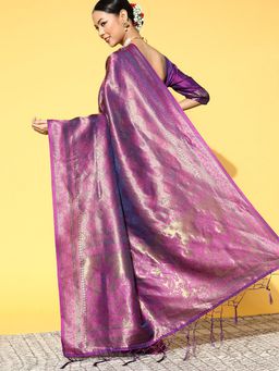 Odette - Silk Blend Magenta Woven Designer Saree with Unstitched Blouse