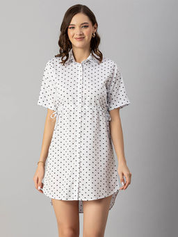 Moomaya - Women Collar Neck White Printed Mini Dress