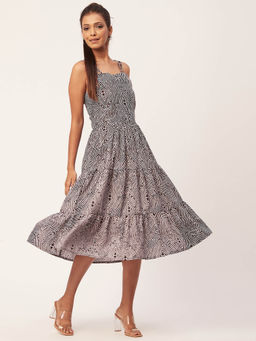 Moomaya - Women Square Neck Multi-Color Printed Midi Dress