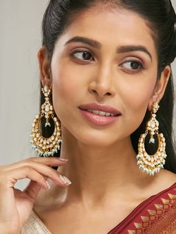 Nuyug - White Brass 22K Gold Plated Kundan Pair Of Earrings