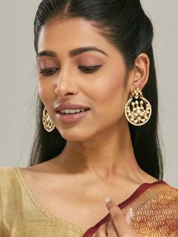 Nuyug - White Brass 22K Gold Plated Kundan Pair Of Earrings