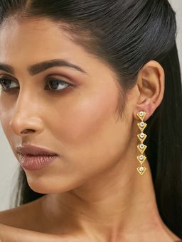 Nuyug - White Brass 18K Gold Plated Stones Pair Of Earrings