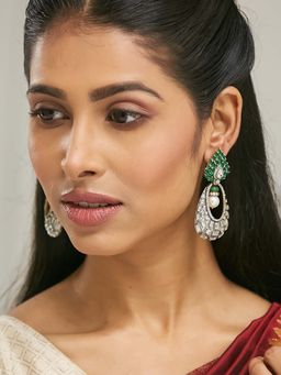Nuyug - Green Brass 22K Gold Plated Stones Pair Of Earrings