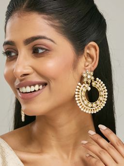 Nuyug - White Brass 22K Gold Plated Kundan Pair Of Earrings