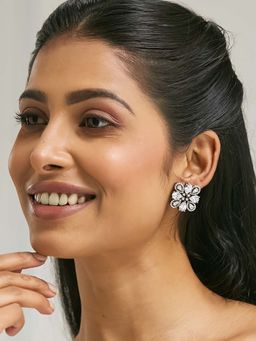 Nuyug - White Brass Gold Plated Stones Pair Of Earrings