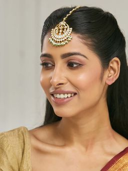 Nuyug - Green Brass 22K Gold Plated Kundan Maang Tikka