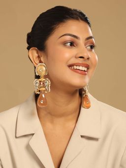 Nuyug - Red Brass 18K Gold Plated Stones Pair Of Earrings