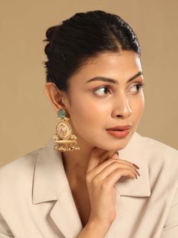 Nuyug - Green Brass Gold Plated Stones Pair Of Earrings