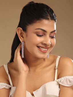 Nuyug - Pink Brass Rhodium Plated Stones Pair Of Earrings