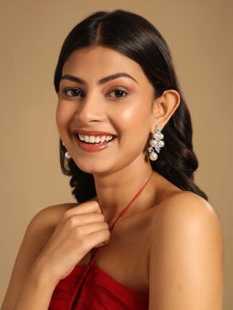 Nuyug - White Stainless Steel Rhodium Plated Pearl Pair Of Earrings