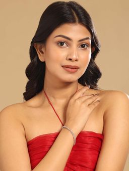 Nuyug - White Stainless Steel Rhodium Plated Stones Bracelet