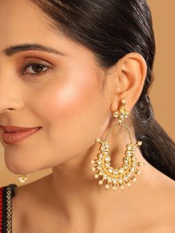 Nuyug - White Brass 22K Gold Plated Kundan Pair Of Earrings