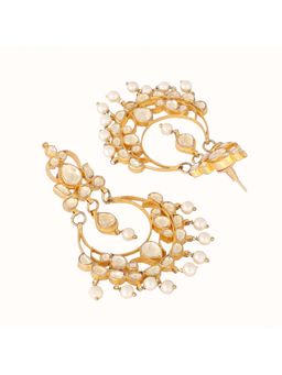 Nuyug - White Brass 22K Gold Plated Kundan Pair Of Earrings