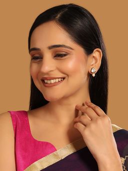 Nuyug - White Brass 22K Gold Plated Kundan Pair Of Earrings