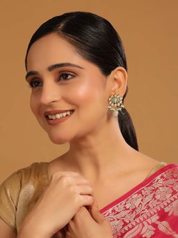 Nuyug - Green Brass 22K Gold Plated Kundan Pair Of Earrings