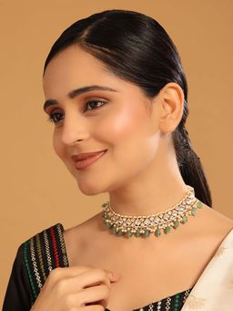 Nuyug - Green Brass 22K Gold Plated Kundan Necklace