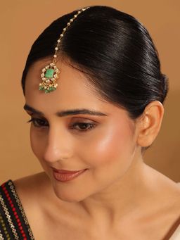 Nuyug - Green Brass 22K Gold Plated Kundan Maang Tikka