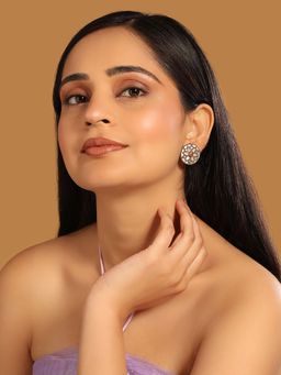 Nuyug - White Brass 22K Gold Plated Stones Pair Of Earrings