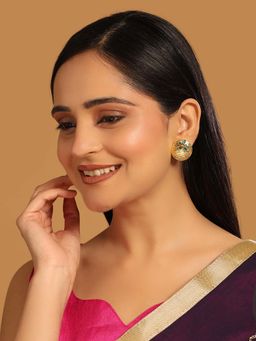 Nuyug - Green Brass 22K Gold Plated Stones Pair Of Earrings