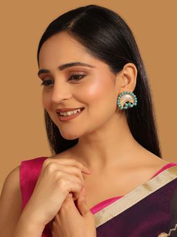 Nuyug - Turquoise Brass 22K Gold Plated Stones Pair Of Earrings