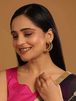 Nuyug - Green Brass 22K Gold Plated Stones Pair Of Earrings