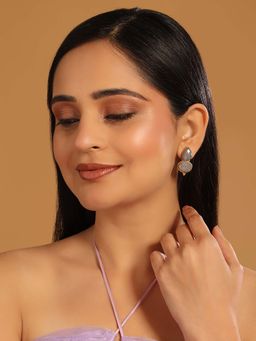 Nuyug - Grey Brass 22K Gold Plated Stones Pair Of Earrings