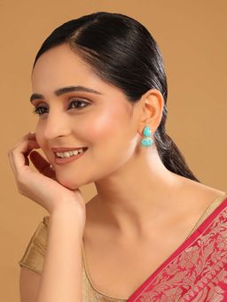 Nuyug - Turquoise Brass 22K Gold Plated Stones Pair Of Earrings