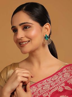 Nuyug - Teal Brass 22K Gold Plated Contemporary Pair Of Earrings