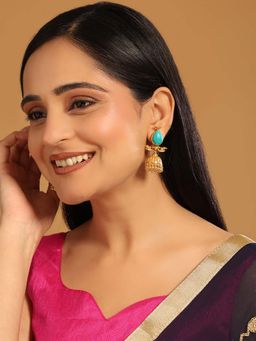 Nuyug - Turquoise Brass 22K Gold Plated Stones Pair Of Earrings