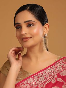 Nuyug - White Brass 22K Gold Plated Kundan Pair Of Earrings