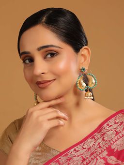 Nuyug - Turquoise Brass 22K Gold Plated Kundan Pair Of Earrings