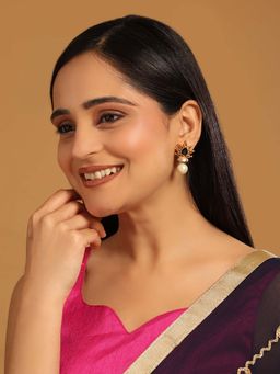 Nuyug - Blue Brass 22K Gold Plated Stones Pair Of Earrings