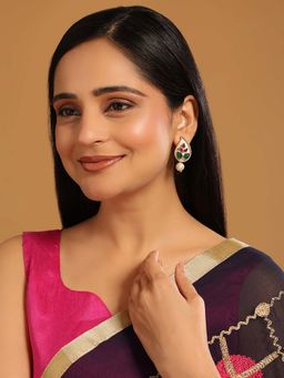 Nuyug - Multi-Color Brass 22K Gold Plated Stones Pair Of Earrings