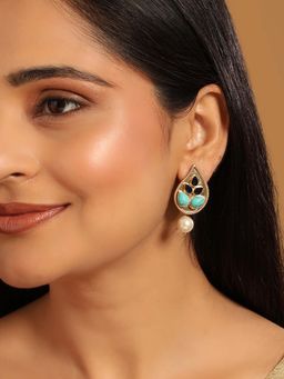 Nuyug - Multi-Color Brass 22K Gold Plated Stones Pair Of Earrings