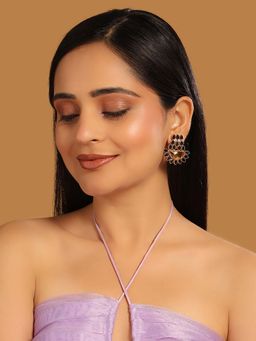 Nuyug - Blue Brass 22K Gold Plated Stones Pair Of Earrings