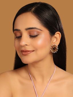 Nuyug - Brown Brass 22K Gold Plated Stones Pair Of Earrings