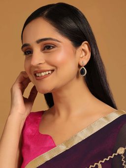 Nuyug - Blue Brass 22K Gold Plated Stones Pair Of Earrings