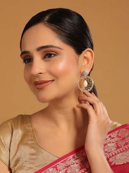 Nuyug - White Brass 22K Gold Plated Stones Pair Of Earrings