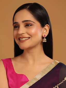 Nuyug - Pink Brass 22K Gold Plated Stones Pair Of Earrings