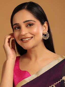 Nuyug - White Brass 22K Gold Plated Stones Pair Of Earrings